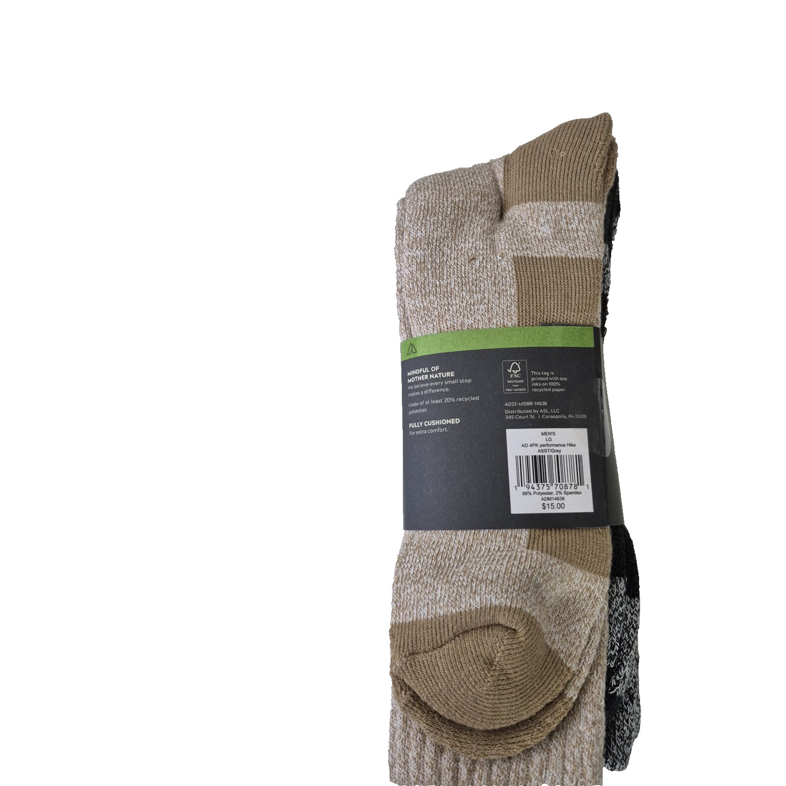 Alpine Design Hiking Socks Mens L Crew Cushioned 4 Pack Performance Asst Grey