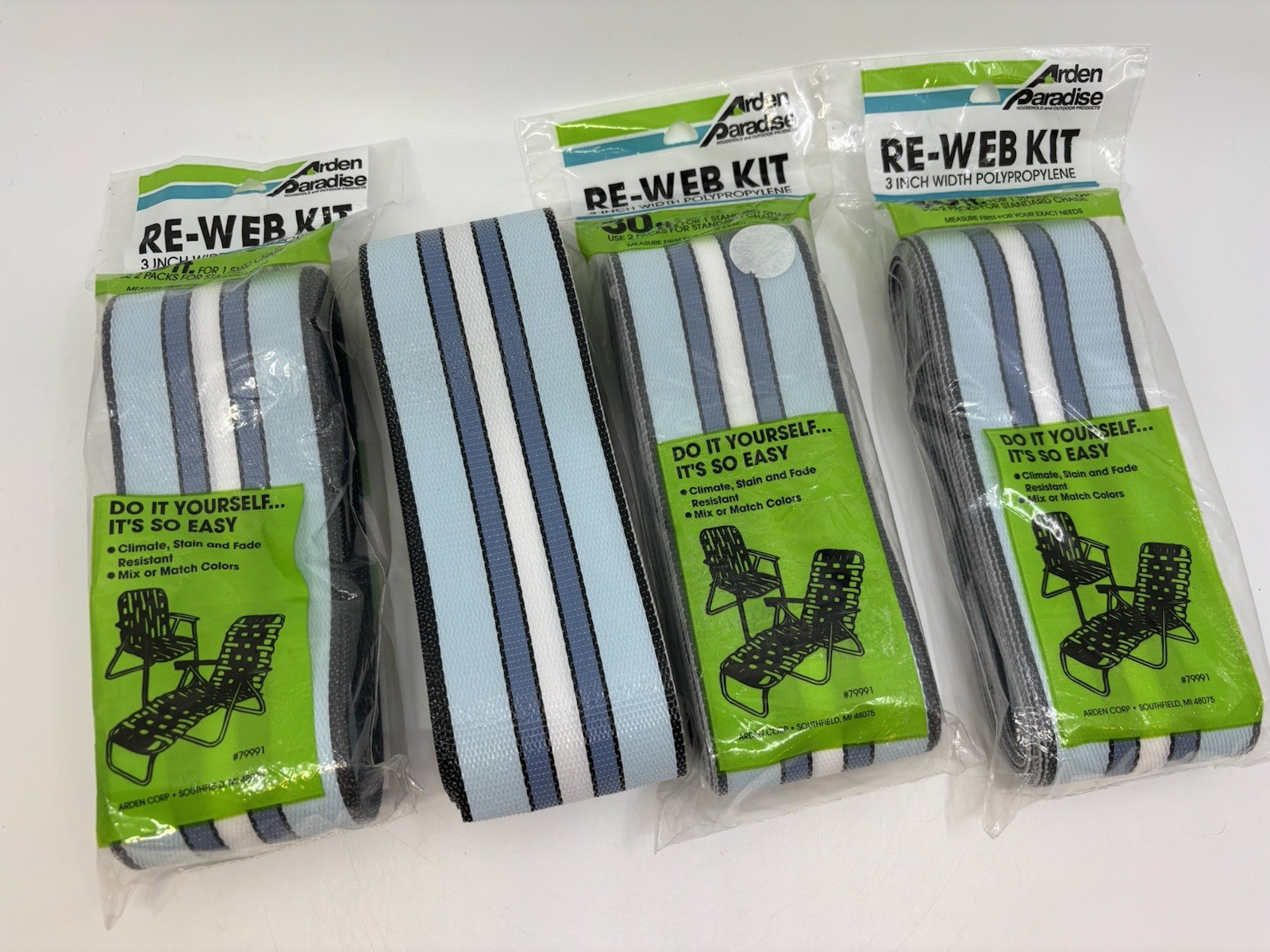 Lawn Chair Re-Web Kit Lot of 4 Packages Each 30ft.x 3in Blue White Black New
