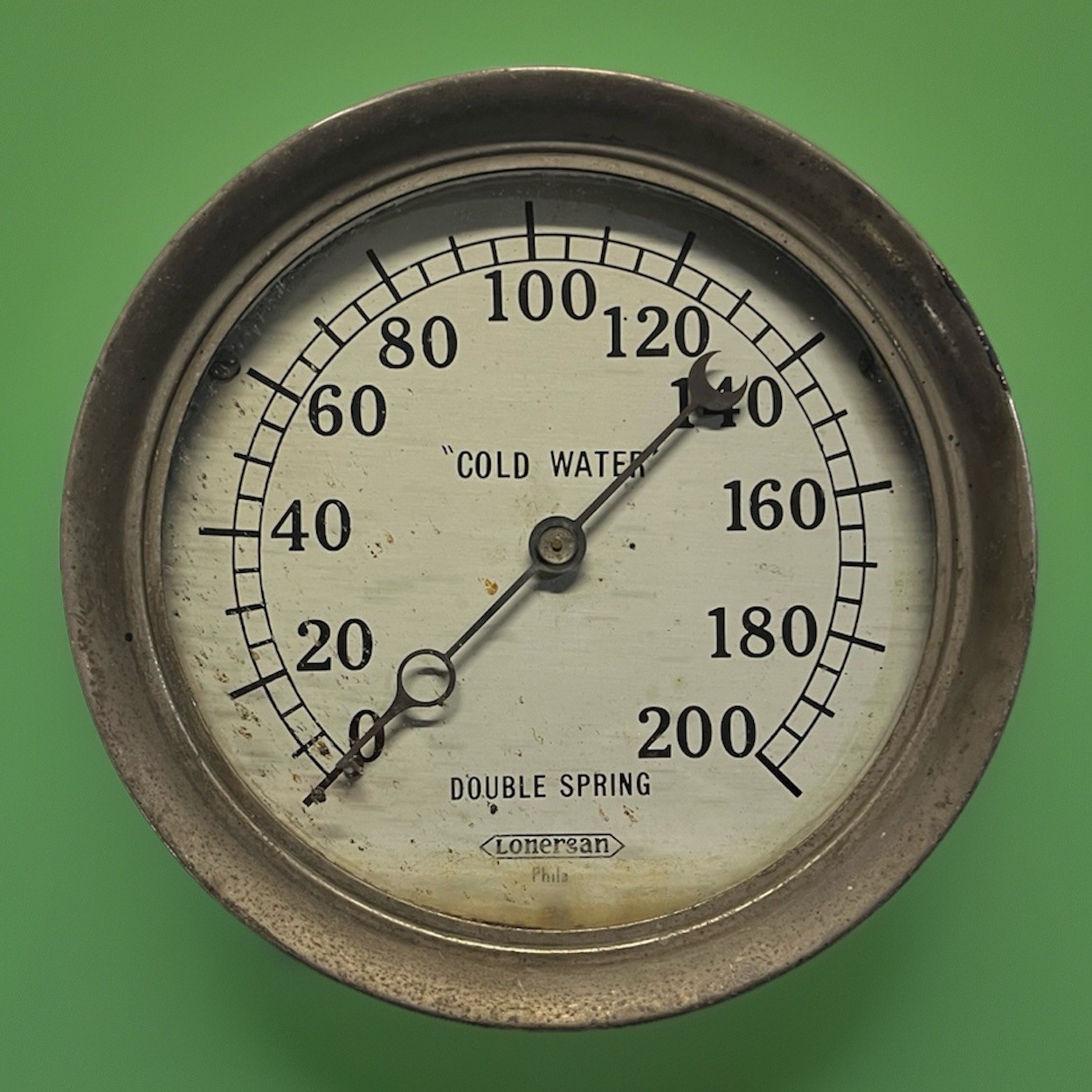 ANTIQUE LONERSAN COLD WATER GAUGE 7" FACE for STEAMPUNK RAILROAD