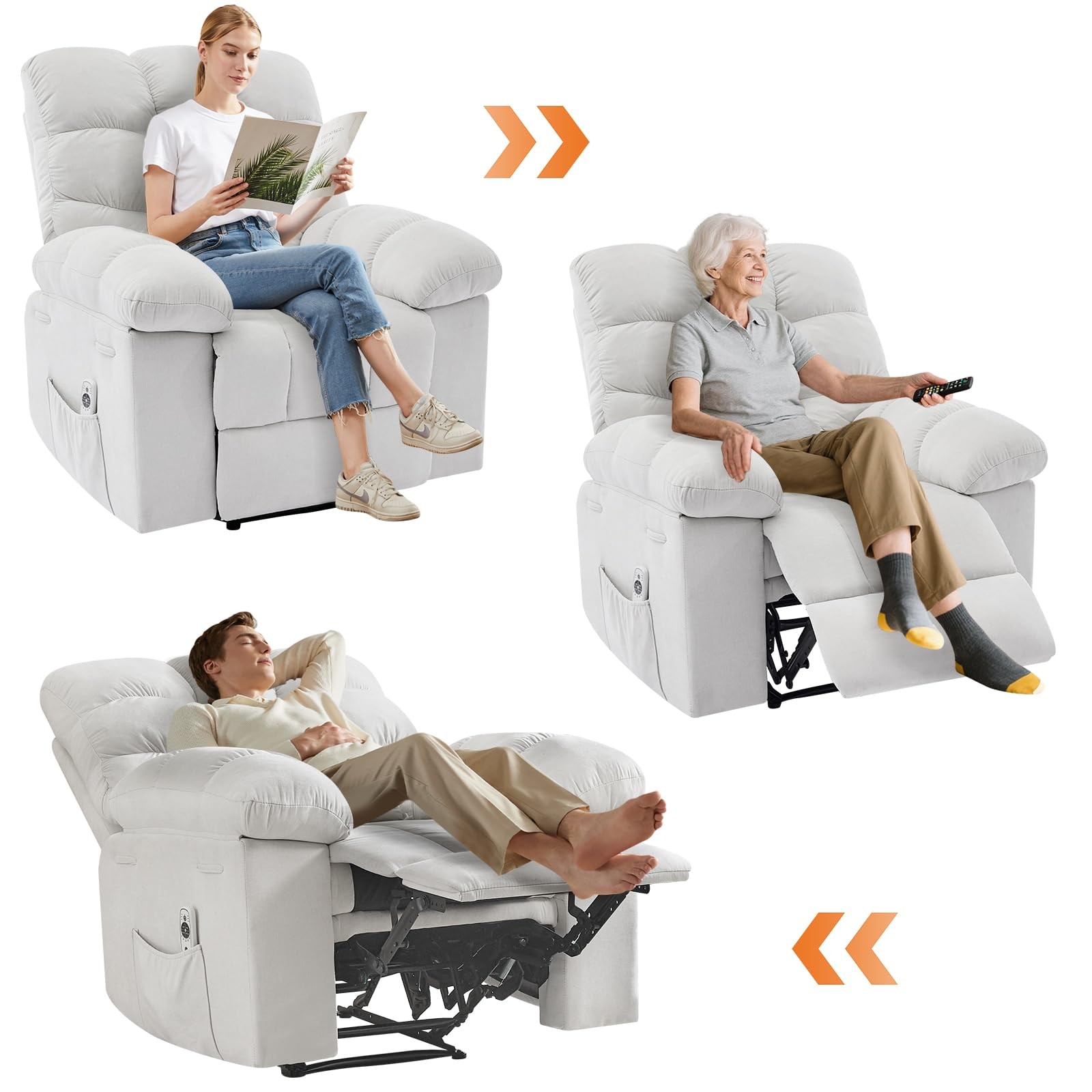 Ergonomic Oversized Recliner Chair w/ Massage, Heat & Lumbar Support Upholstery