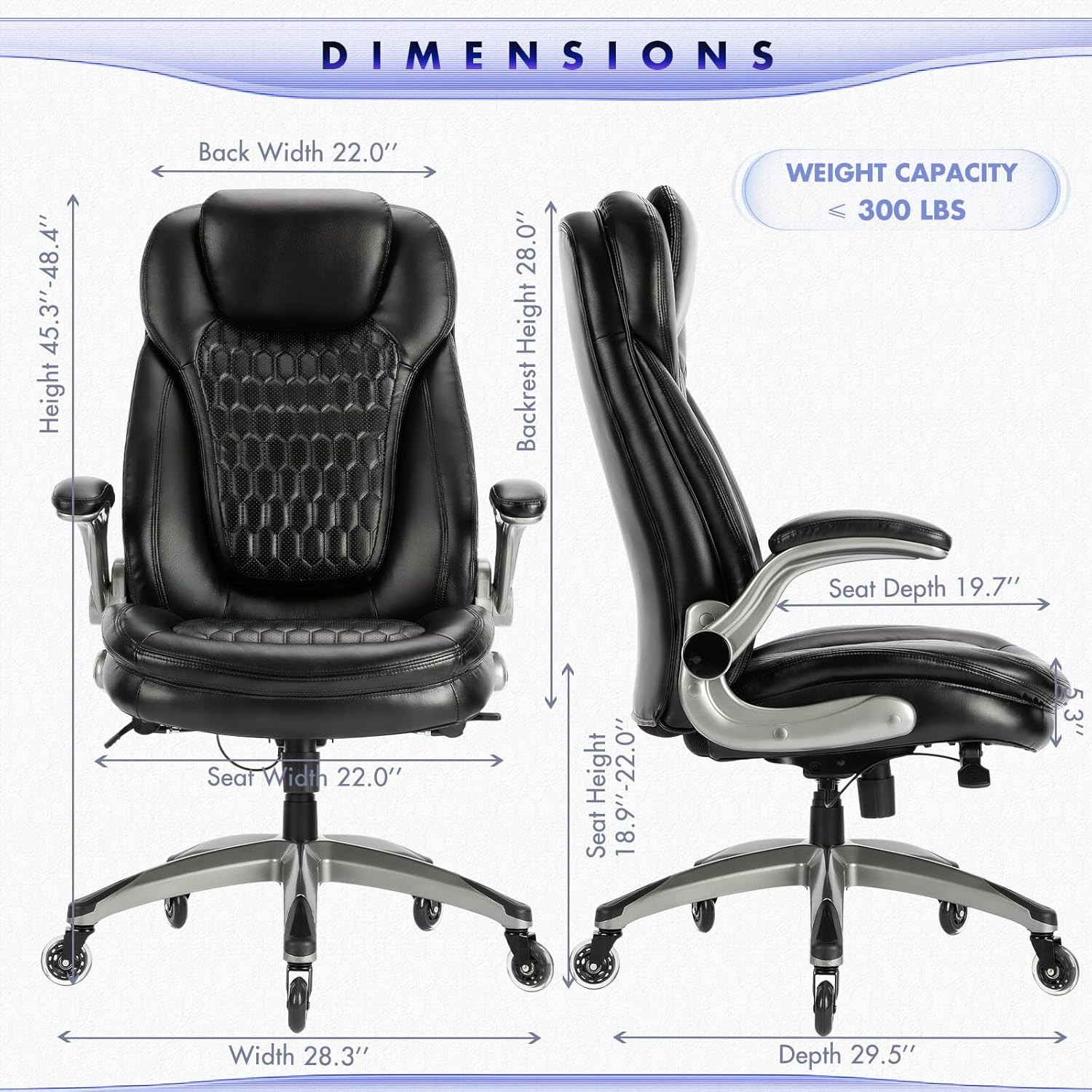 Executive Office Chair-Ergonomic Computer Desk Chair High Back Leather Chair W/