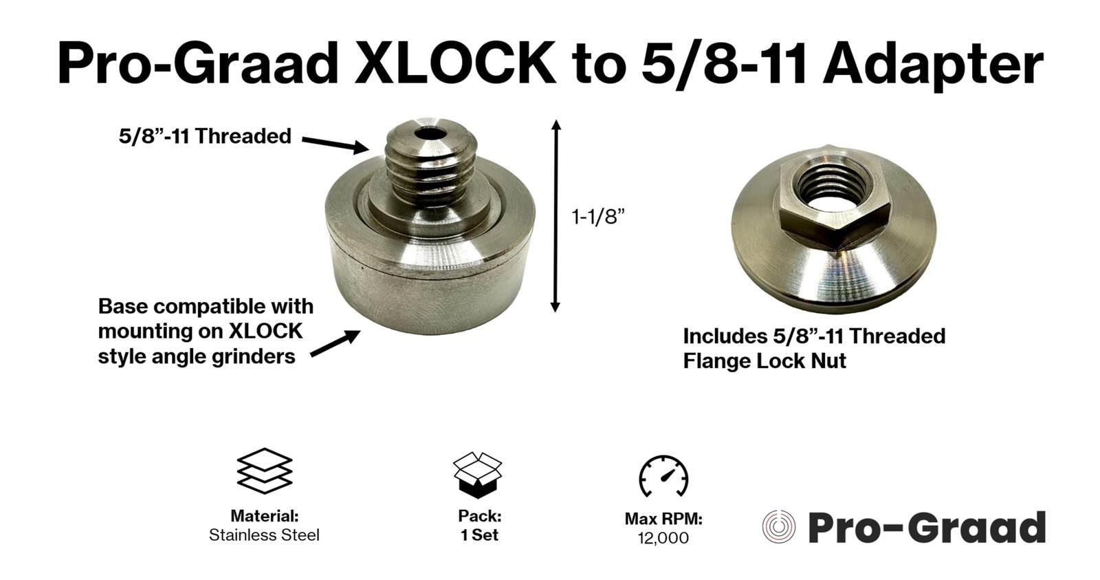 Adapter for XLOCK to 5/8-11 Thread, Includes Flange Lock Nut, for Angle Grind...