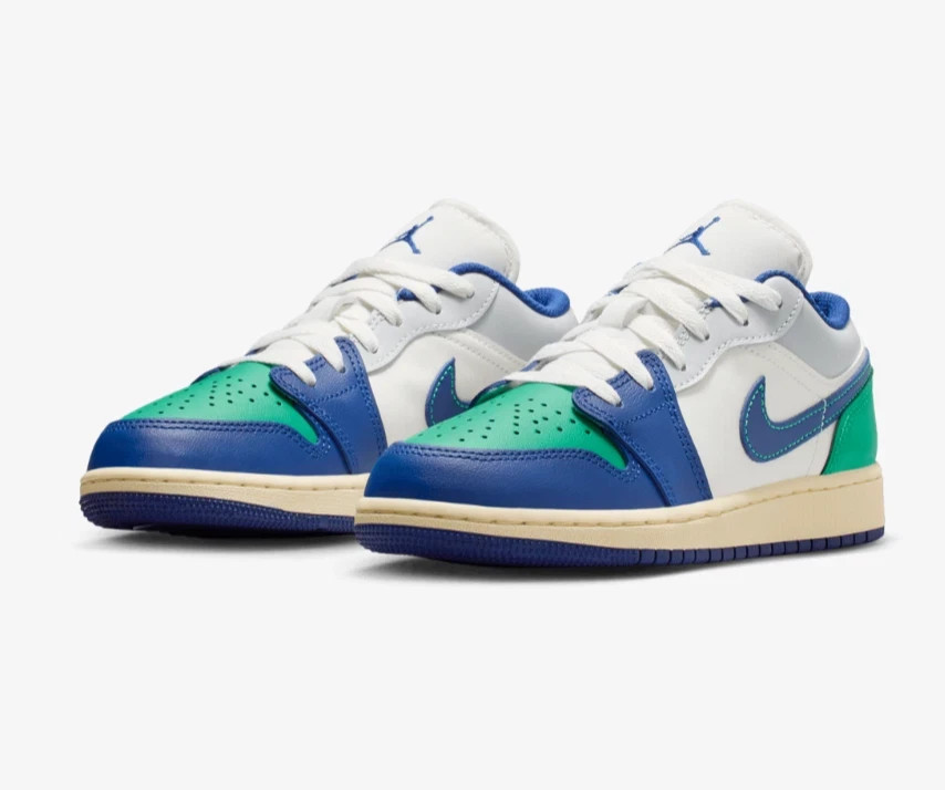 Nike Air Jordan 1 Low (GS) Shoe Rare Air Blue Green 553560-147 Gradeschool Youth