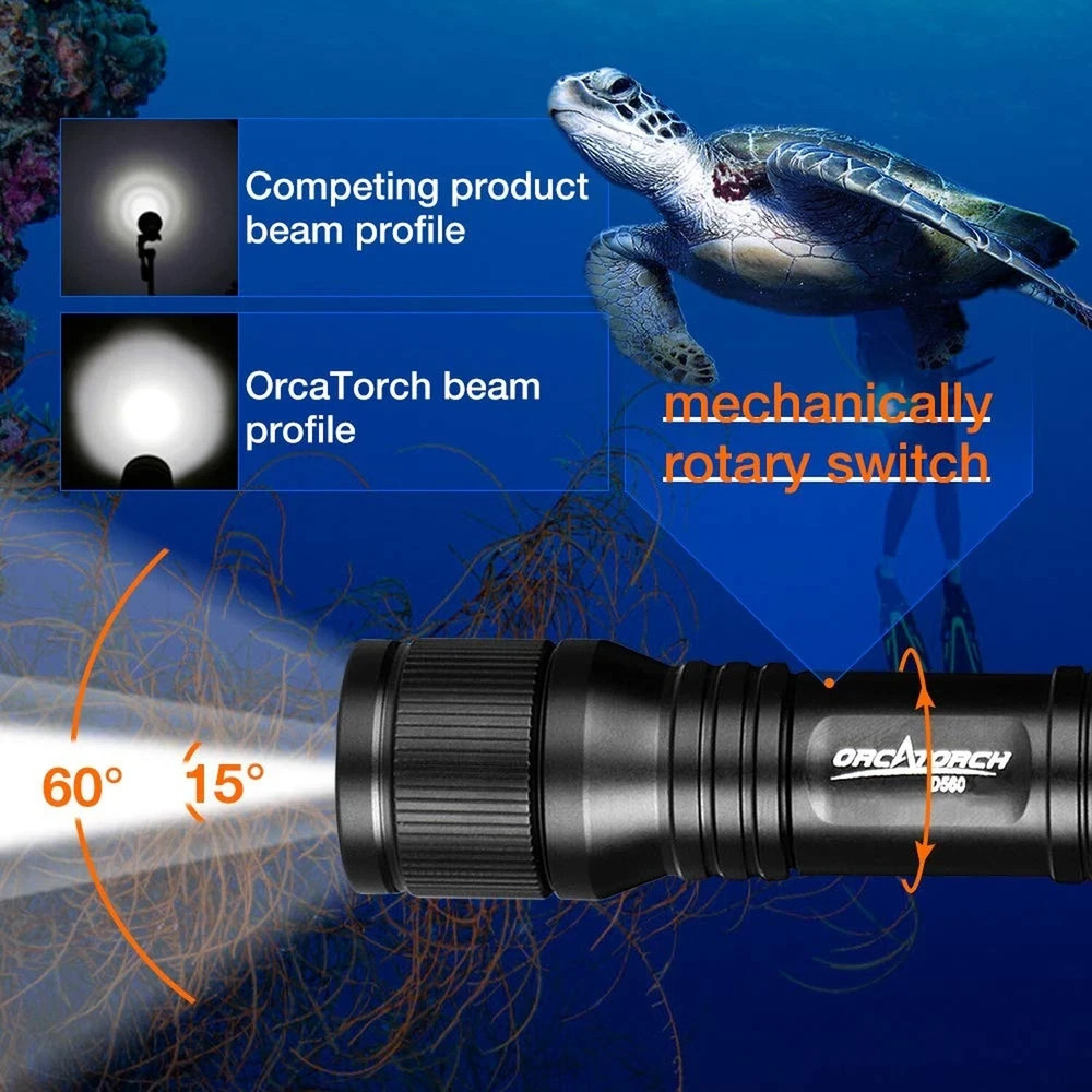 ORCATORCH D560 Mini Scuba Dive Light Headlamp Rotary Switch Underwater Torch ...