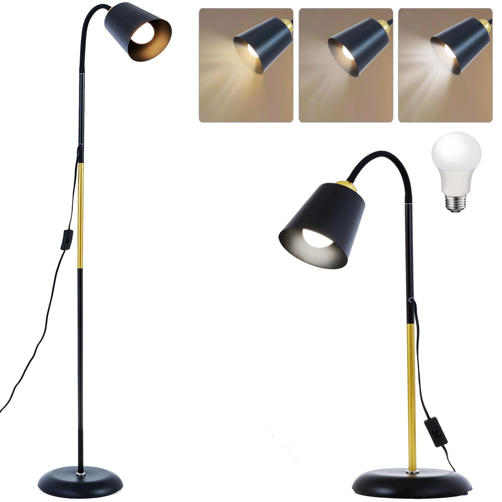 AoMck Floor Reading Lamp, Industrial Metal Floor Lamps for Living Room with A...