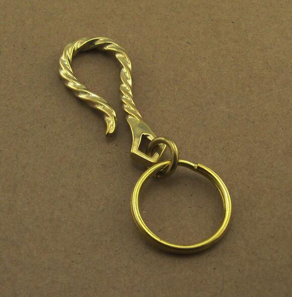 EDC 1 PC Solid Brass Keychain W/ Keyring Hook Clip Belt Clip Keychain Tool