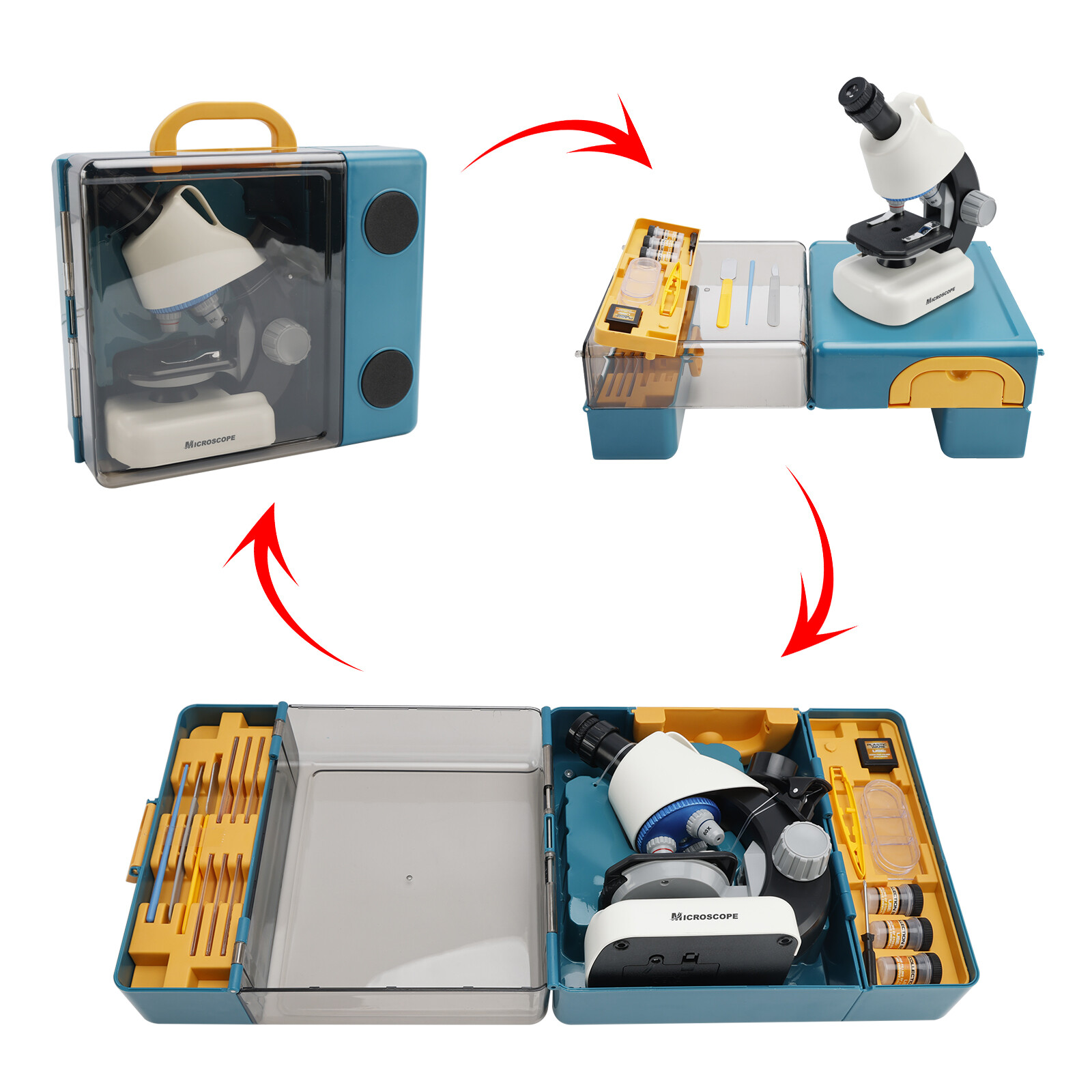 Handheld Microscope LED 100X-1200X Magnification Science Toys Kit For Kid White,