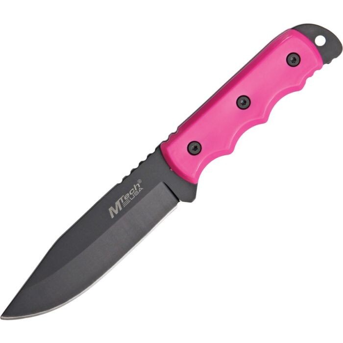 MTech Hunter Fixed Knife 4" Black Stainless Steel Blade Pink Synthetic Handle