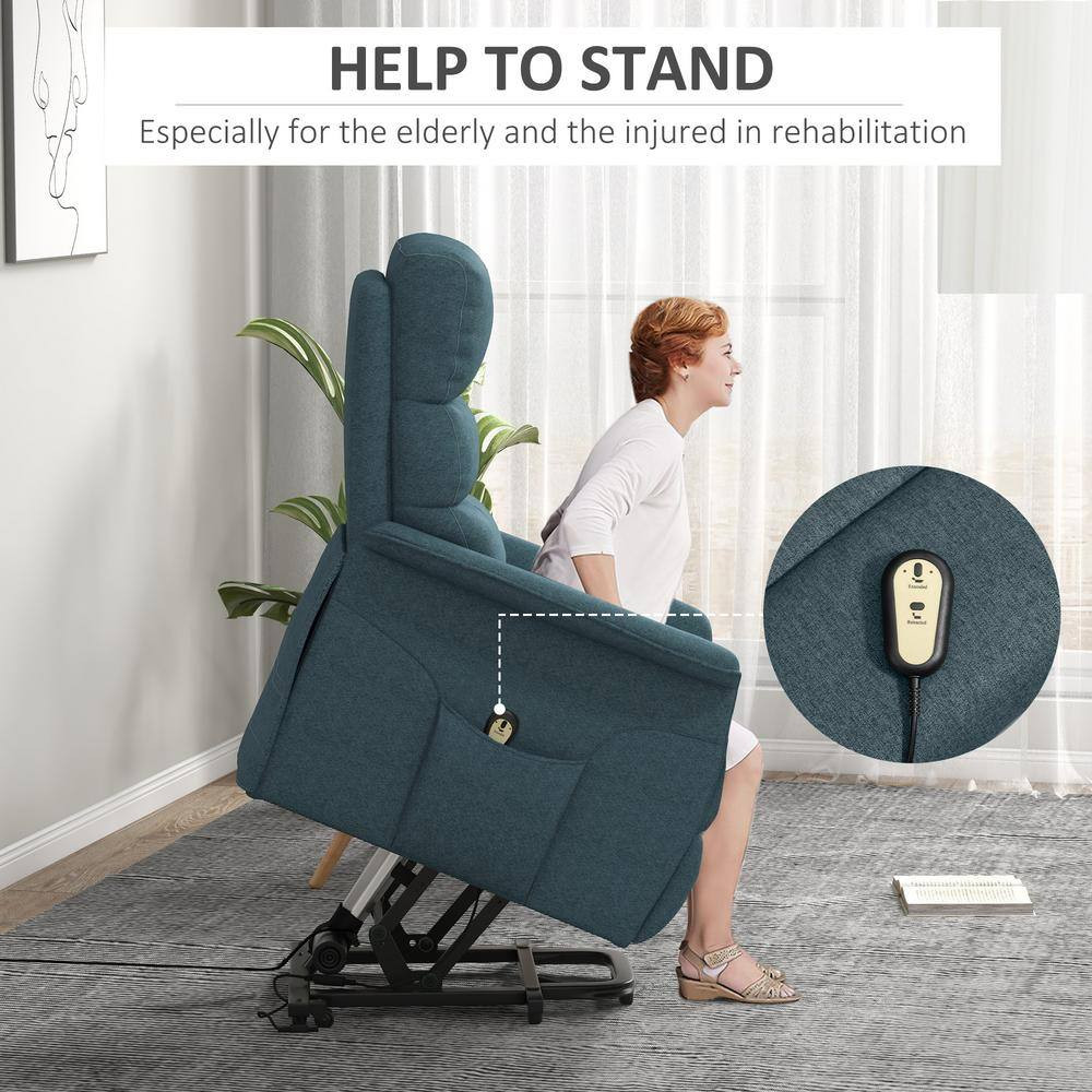 Blue Electric Power Lift Fabric Recliner Chair with Remote Control for the Elder