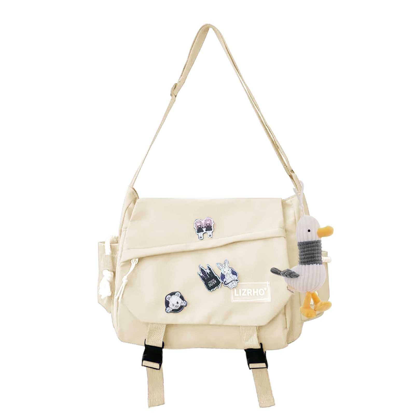 Aesthetic Crossbody Bag with Pins & Cute Accessory Kawaii Japanese Nylon Shou...