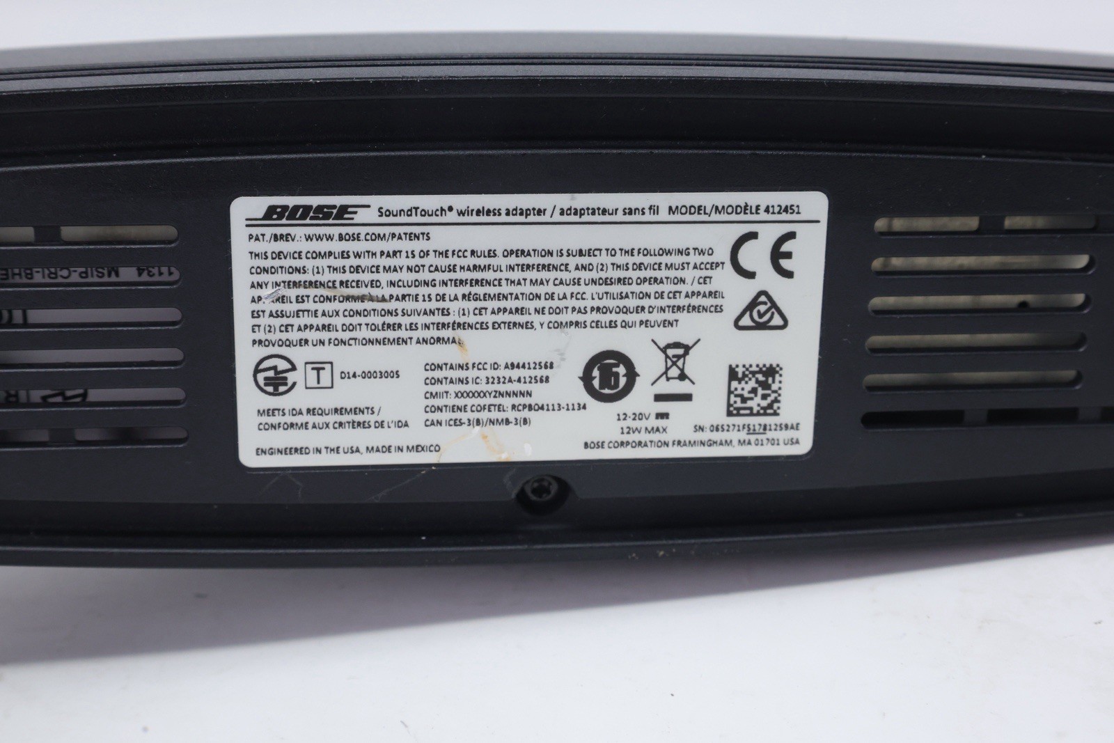 Bose SoundTouch Wireless Adapter WiFi Bluetooth 412451-SM2
