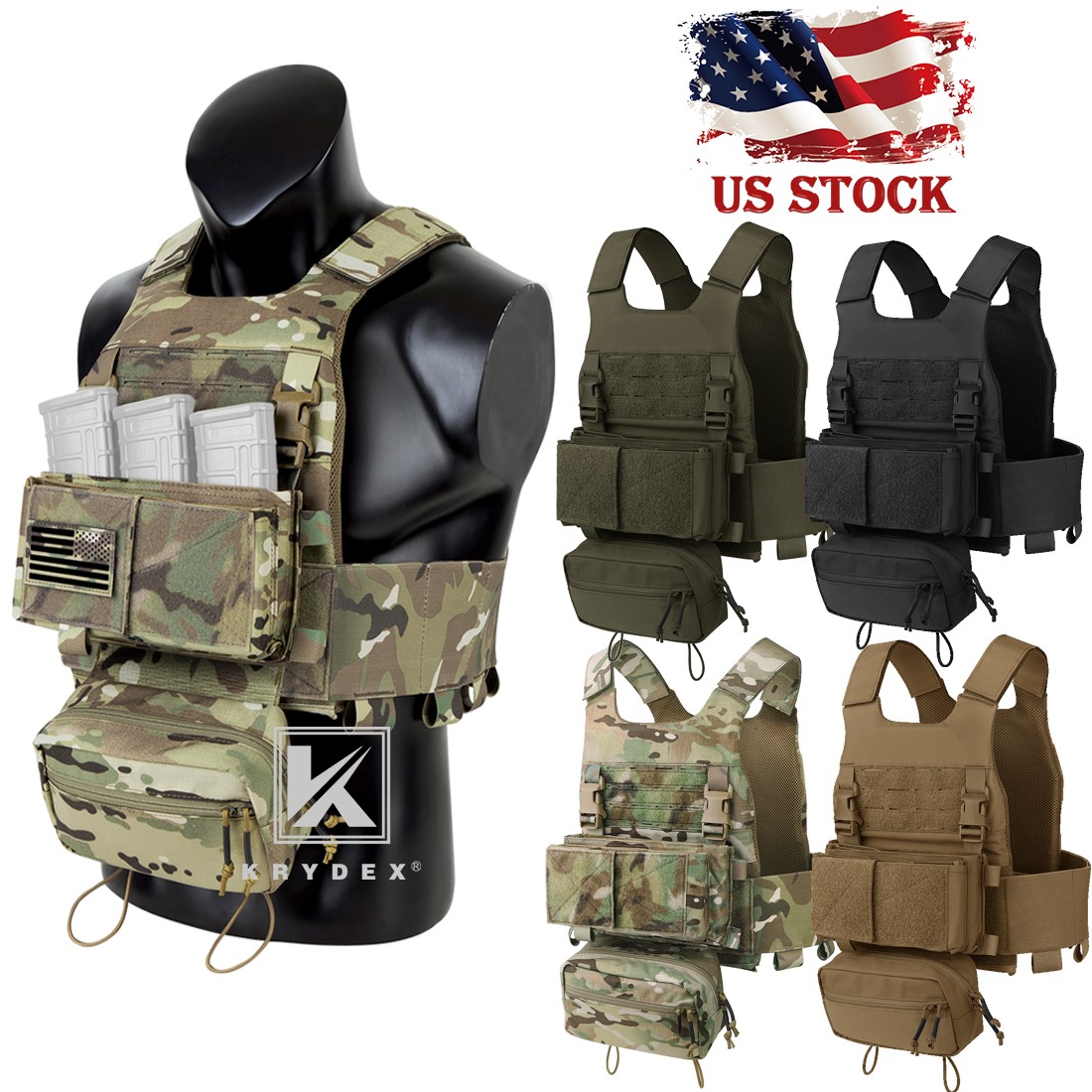 KRYDEX Low Vis Slick Armor Plate Carrier Vest Tactical Placard SACK Dump Pouch