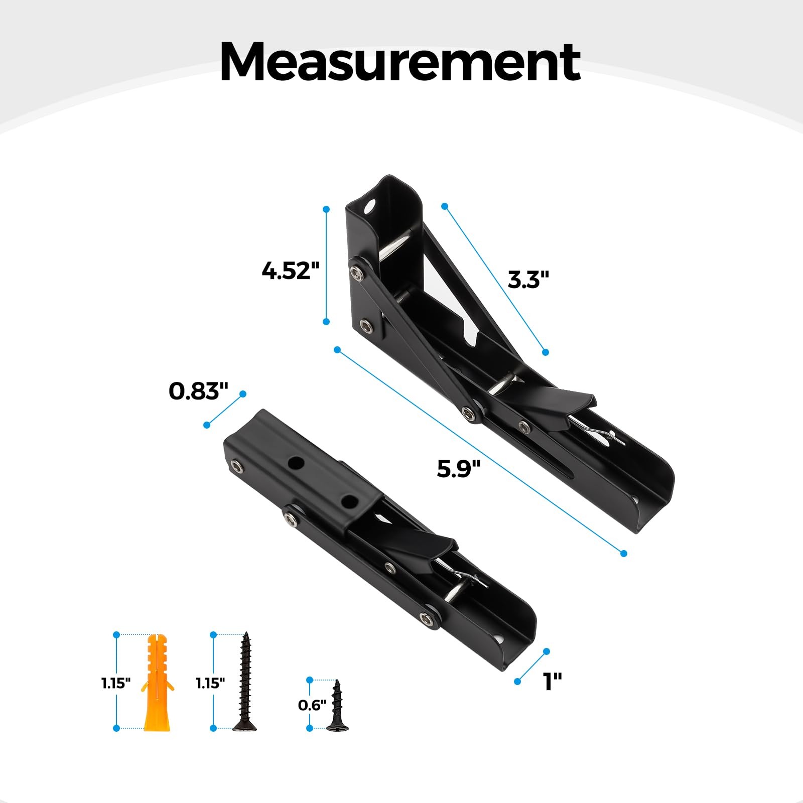 6 Inch Folding Shelf Brackets, 2 Pack (1 Pairs) Heavy Duty
