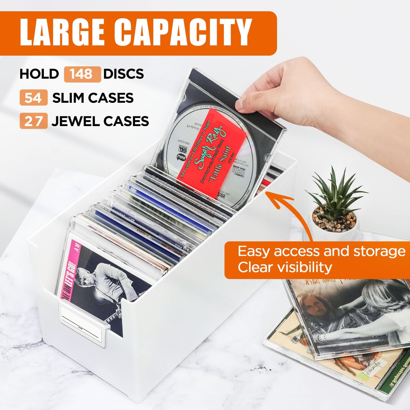 CD Storage Box, Stackable Plastic CD Organizer, Hold Up to 25 CDs, CD Storage...