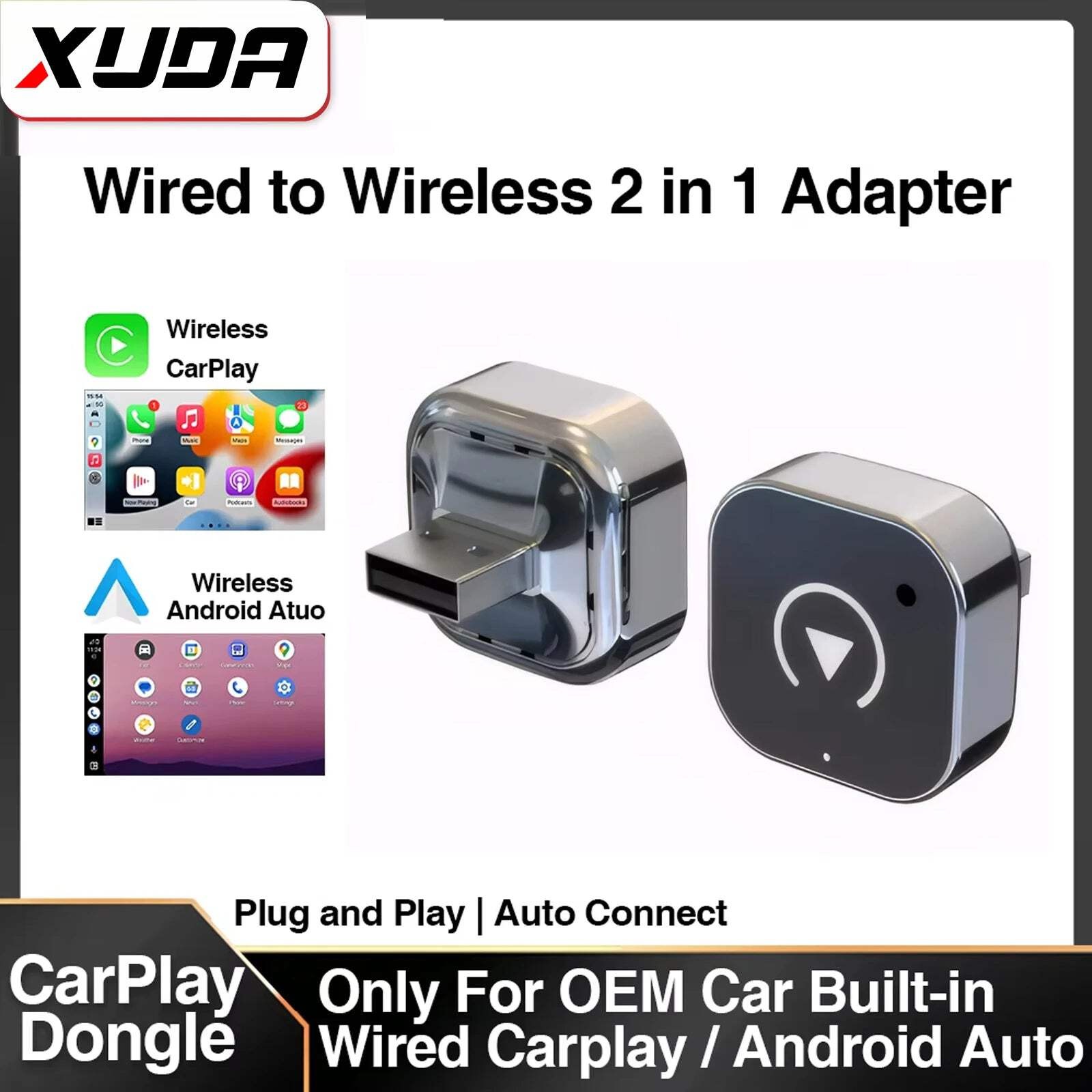 Wireless CarPlay Adapter for iPhone -Mini Plug & Play Auto Connect, 5GHz WiFi Lo