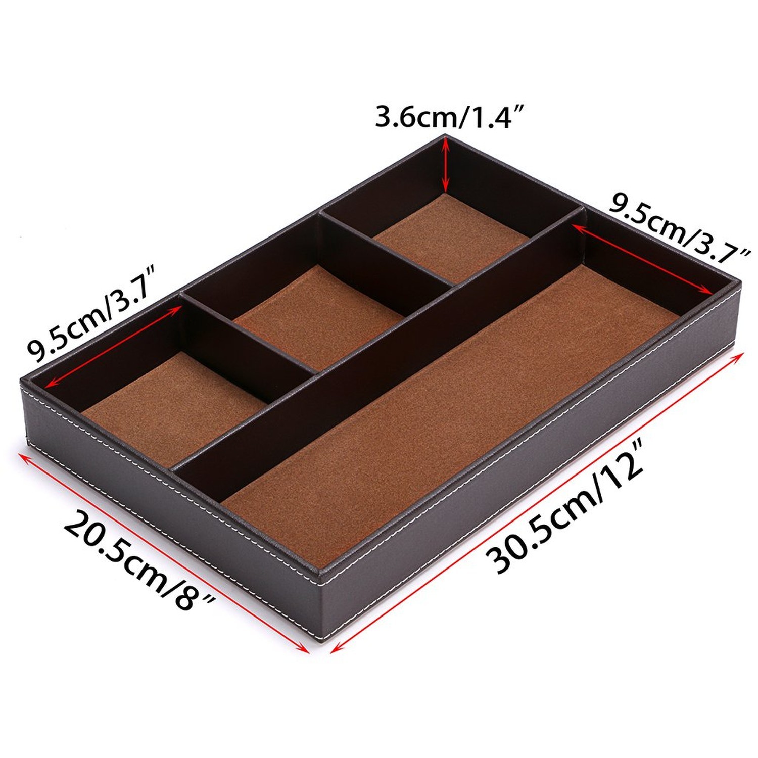 BTSKY 4 slots Desk Drawer Organizer, PU Leather Drawer Storage Organizer Divi...