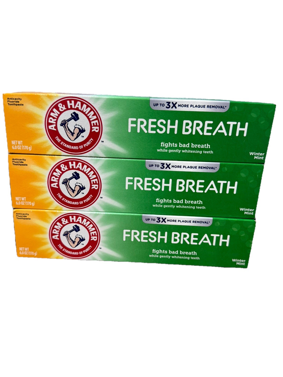 Lot of 3 Arm & Hammer Toothpaste FRESH BREATH  Winter Mint 6oz Exp 06/2026