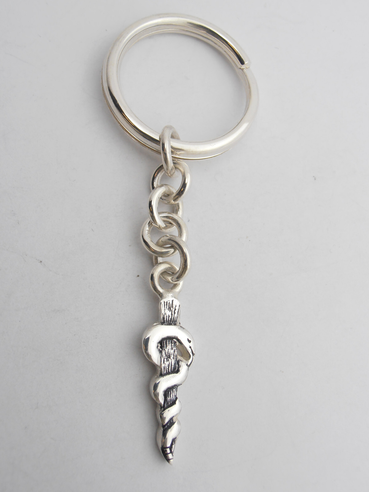 925 Silver Rod of Asclepius Keychain for Doctors and Physicians