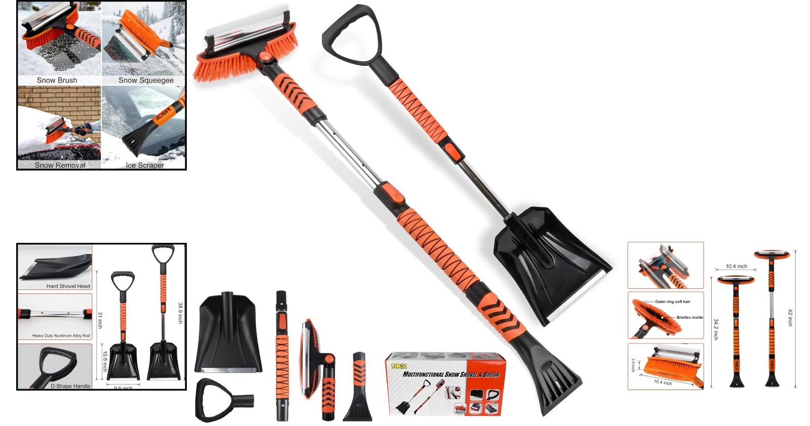 Sturdy 42'' Snow Shovel & Ice Scraper Set - Essential Winter Tool for Vehicles