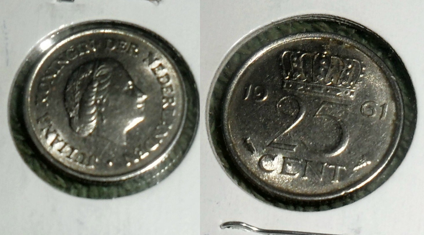 RFM 77071 World Coins Netherlands 1961 25 Cents XF Condition