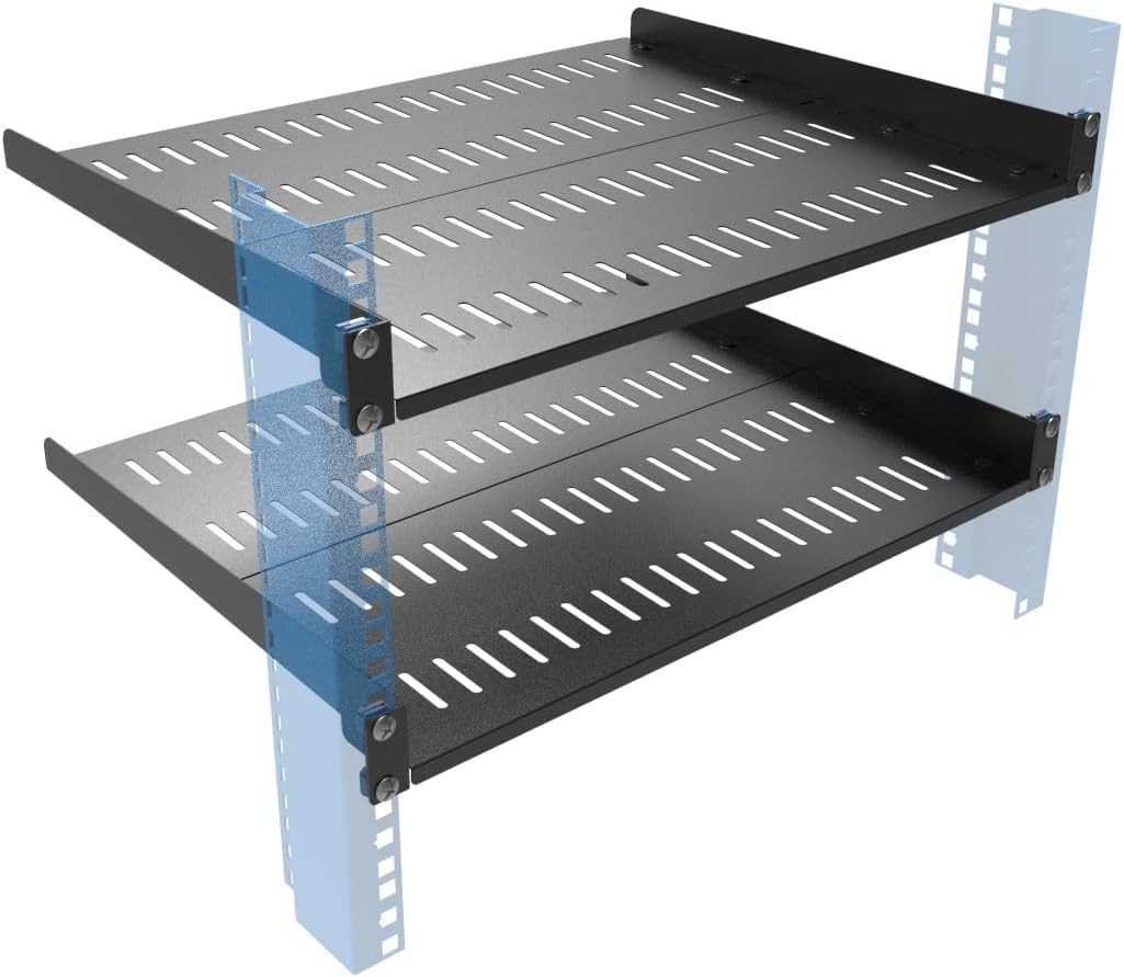 2 PCS 1U Vented Server Rack Shelf 14-17 Inch Adjustable Universal Cantilever