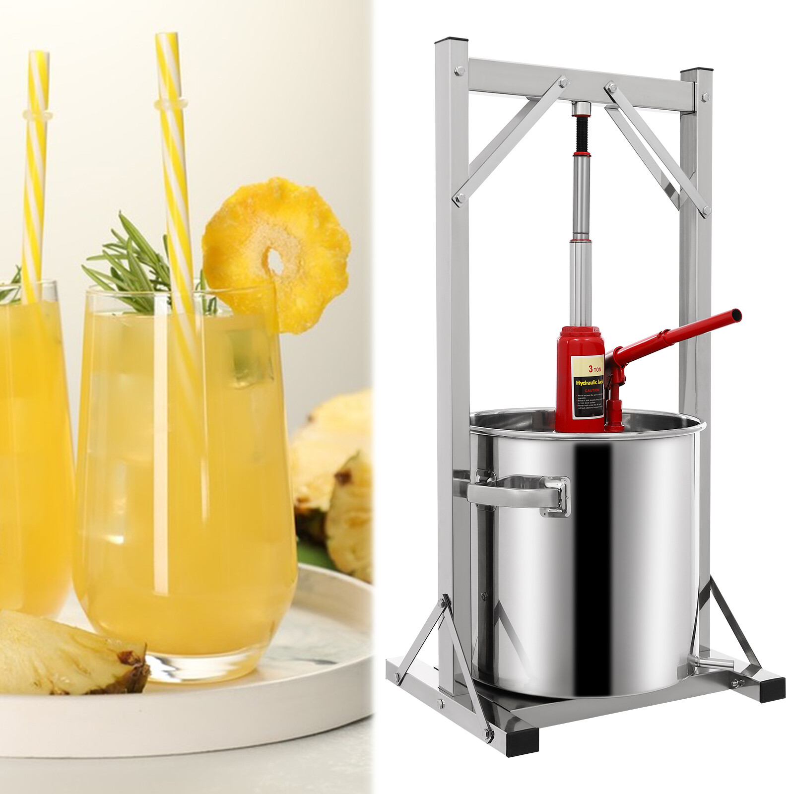 Fruit Wine Press, Stainless Steel Hydraulic Jack Press Extractor Silver