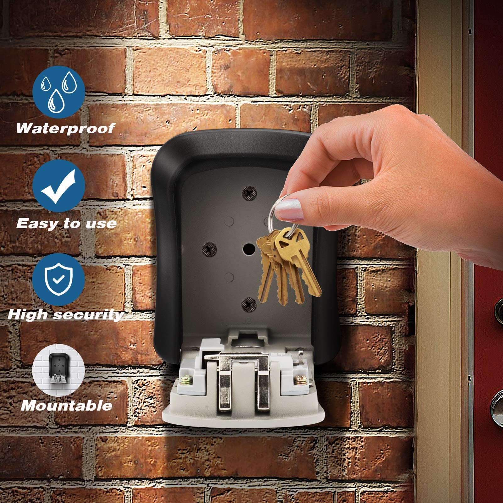 Key Lock Box, Combination Lock Box Wall Mounted Waterproof Key Storage Lock B...