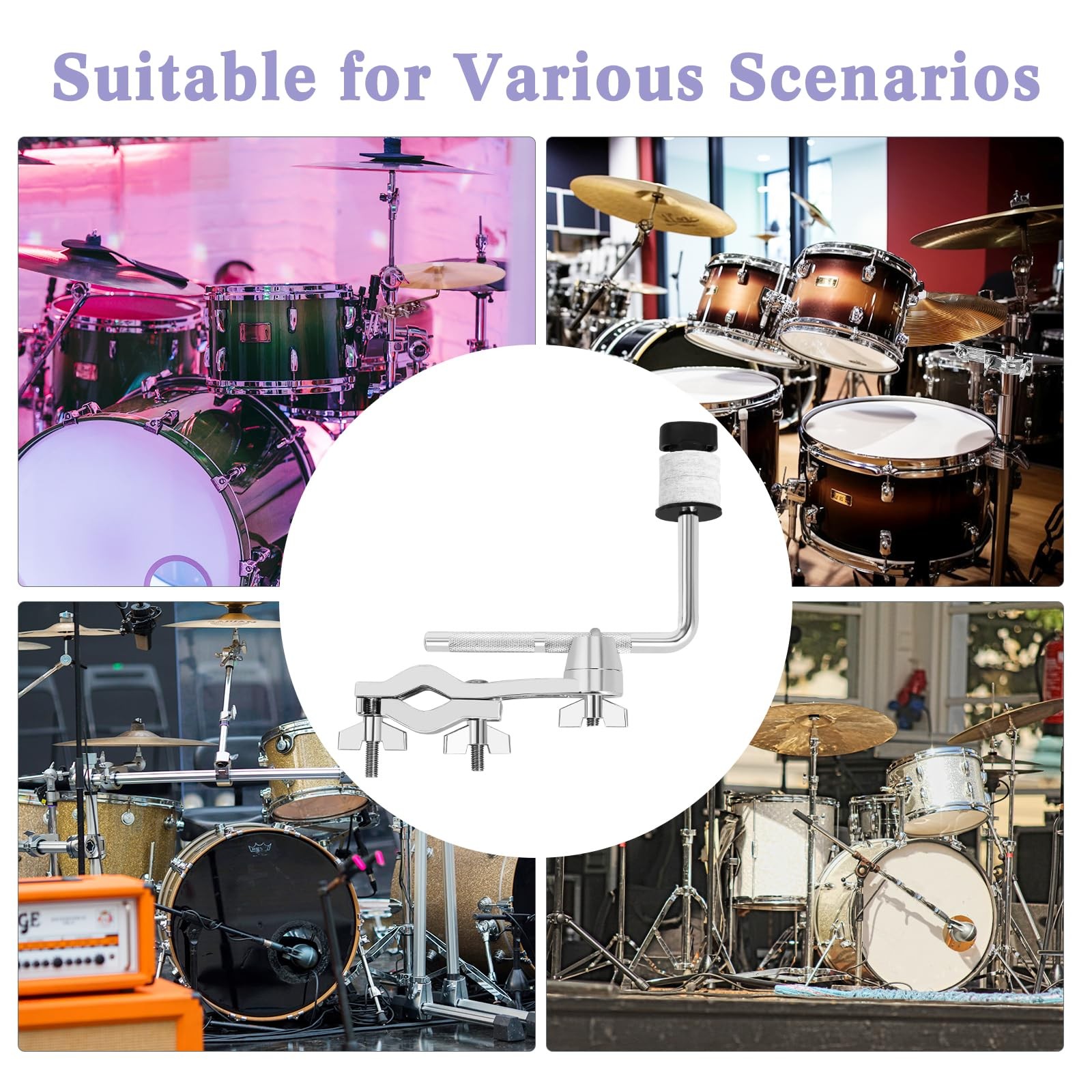 RANMING Drum Set Mounting Clamp Cymbal Stand Extension Arm L Silver