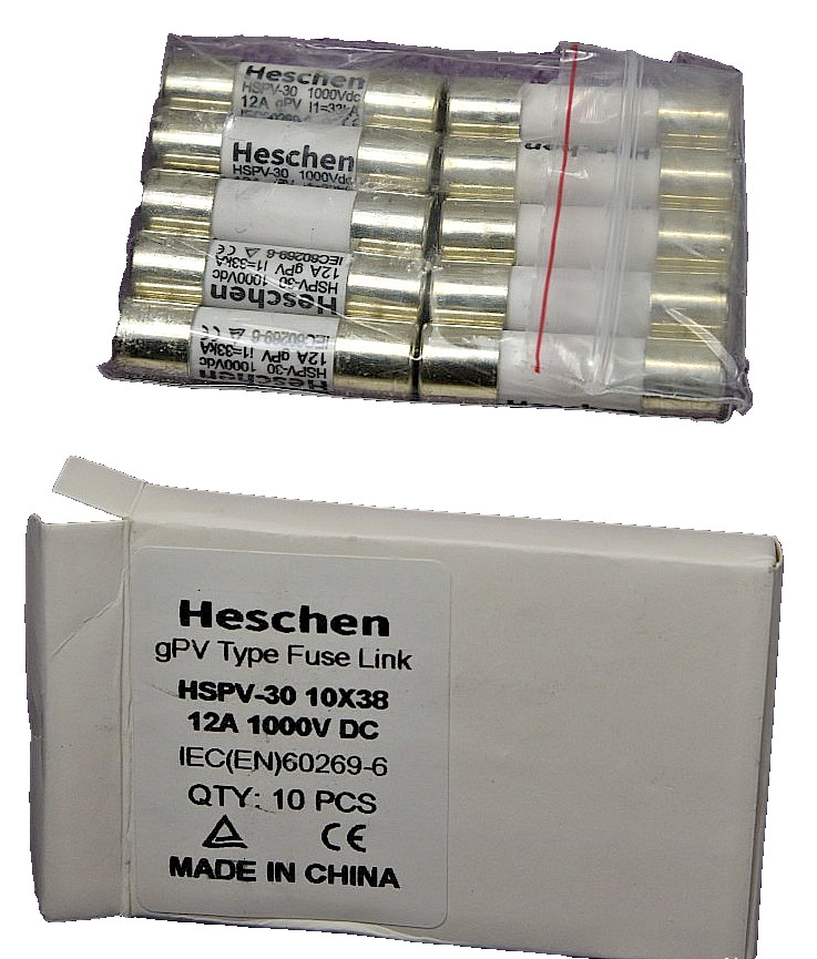 QTY 10 - Heschen Solar DC1000V 12 AMP PV Fuses, Gpv Type Fuse Link, HSPV-30,