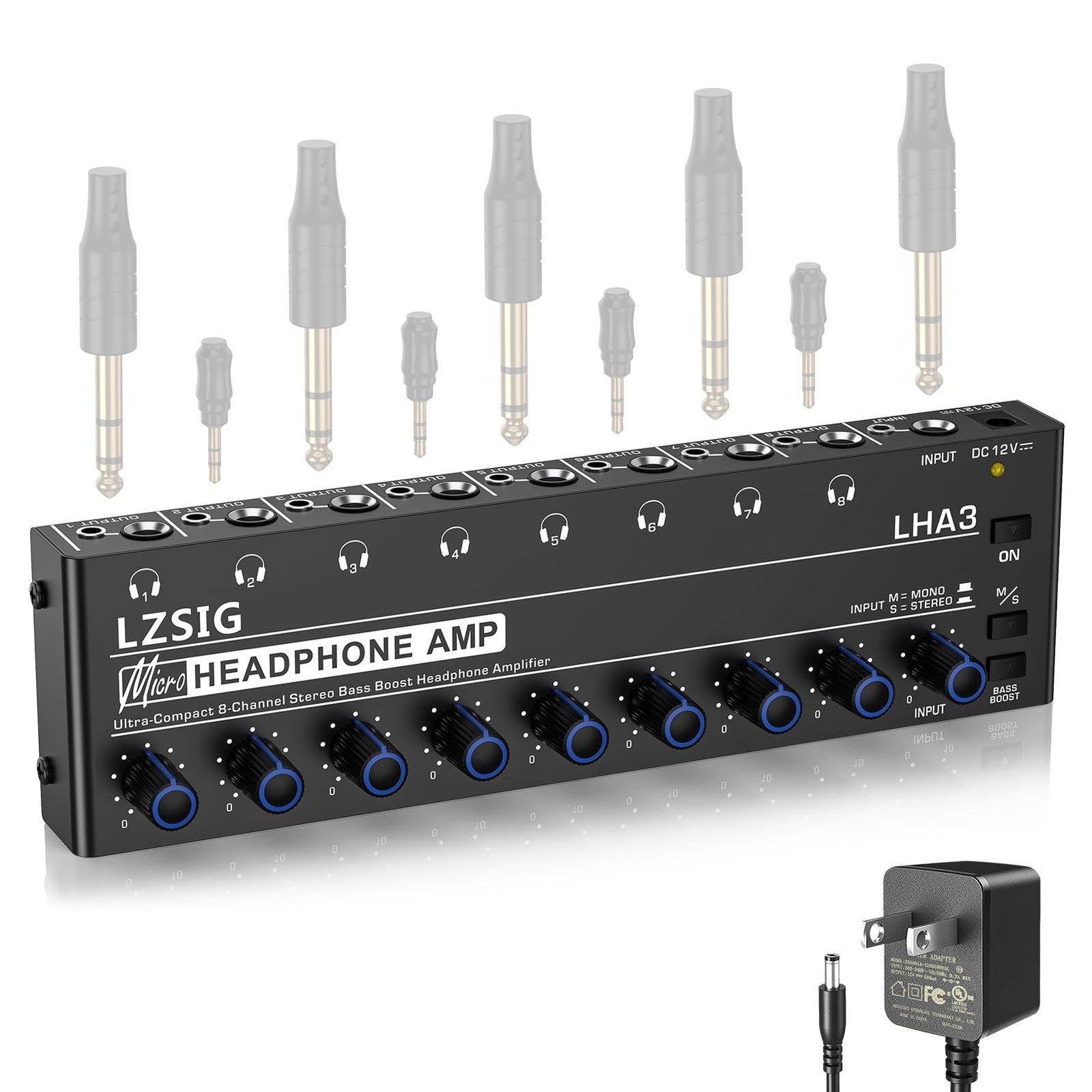 LZSIG Headphone Amplifier with Bass Boost, 8 Channel, 1 IN 8 OUT, DC 12V | Me...