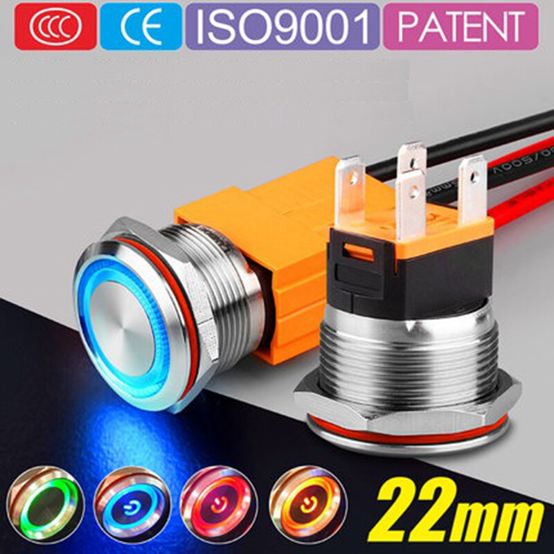 22mm 15A Metal Button Switch Waterproof With Light Self-locking Stainless Steel
