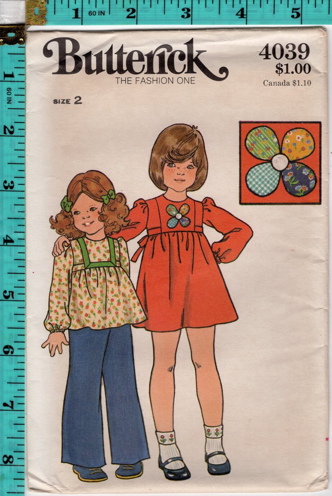 Toddlers' & Children's Dress, Top, Pants & Appliqué" Butterick 4039 Size 2 UNCUT