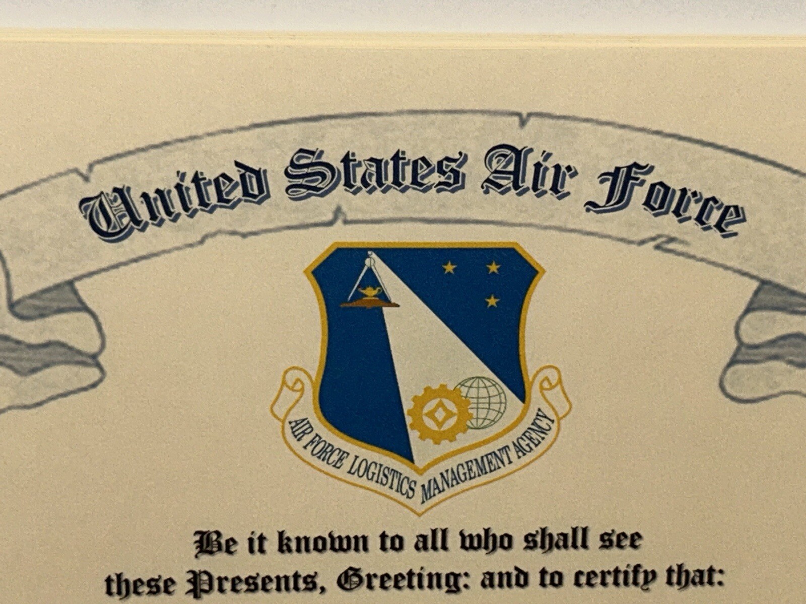 U.S.A.F. / AIR FORCE LOGISTICS MANAGEMENT AGENCY - CERTIFICATE OF COMMENDATION