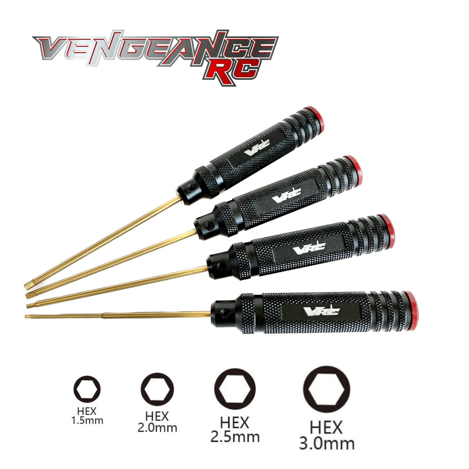 4pc Hex Tool Metric Screw Driver Set 1.5mm 2.0mm 2.5mm 3.0mm -Vengeance RC- VRC