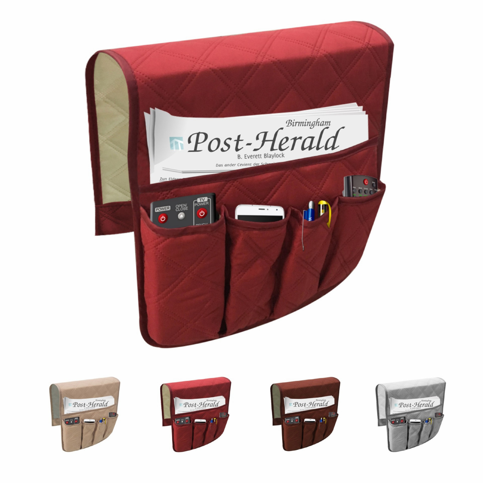 5 Pocket Sofa Arm Rest Organizer Caddy Couch Tray Remote Control Holder Table