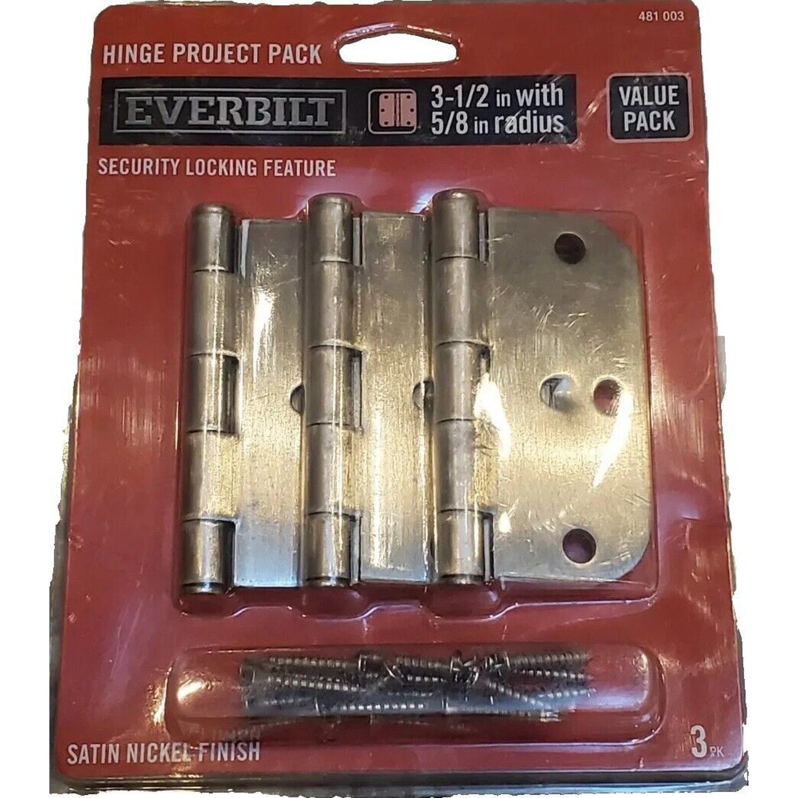 Everbilt 481003 3-1/2" Satin Nickel 5/8" Radius Door Hinges Value 3-Pack