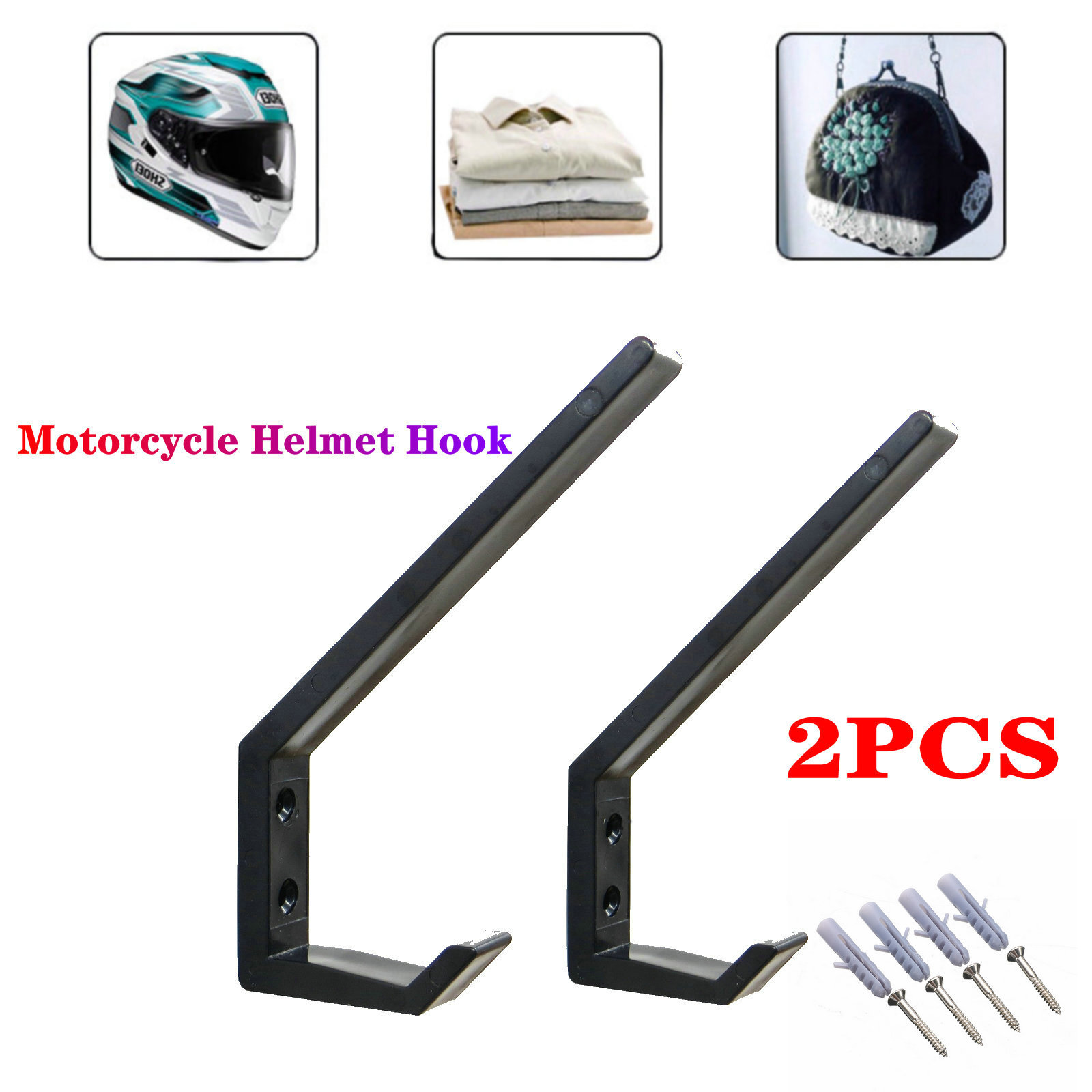 2× Motorcycle Helmet Holder, Jacket Hanger, Motorbike Wall Mount Display Rack