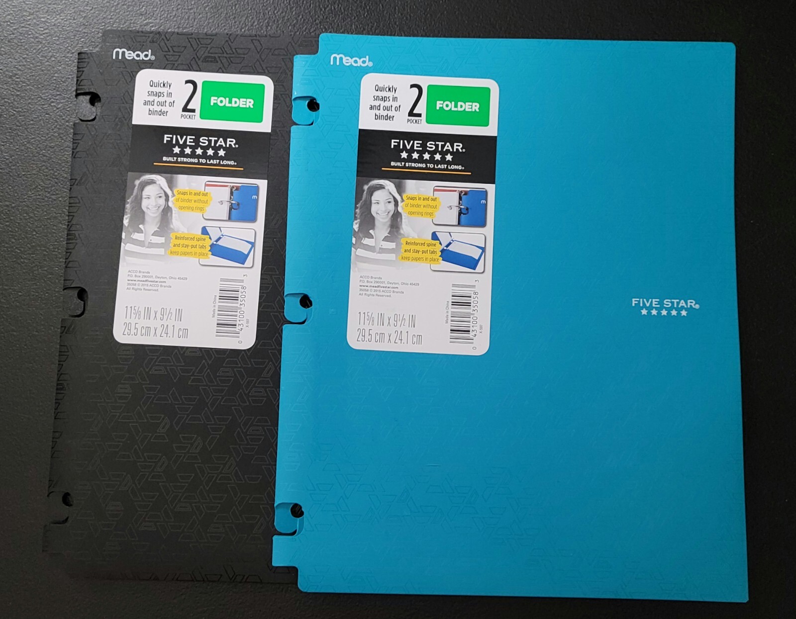 Mead Five Star Poly 2 Pocket Snap-In Folders for Binder Multicolored Lot Of 2