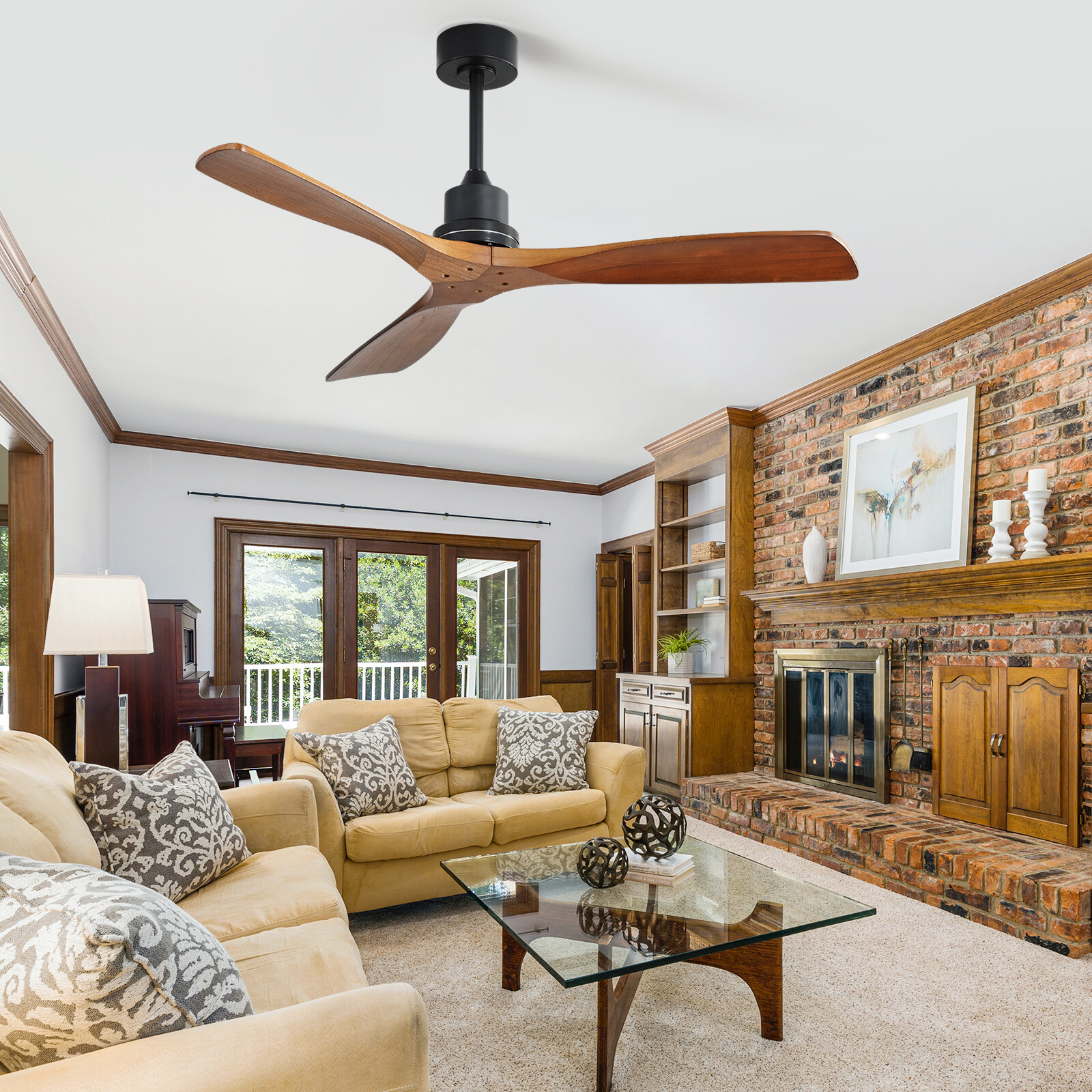 Ceiling Fans without Light 52 Inch In/Outdoor Bedroom Wood Ceiling Fan No Light