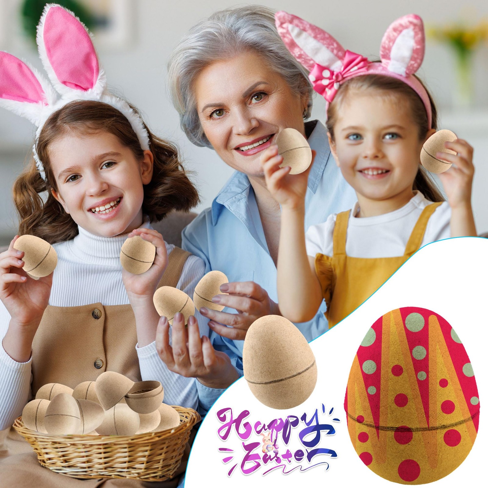 70 Pcs DIY Paper Mache Easter Eggs 3.2 Inch Empty As Shown