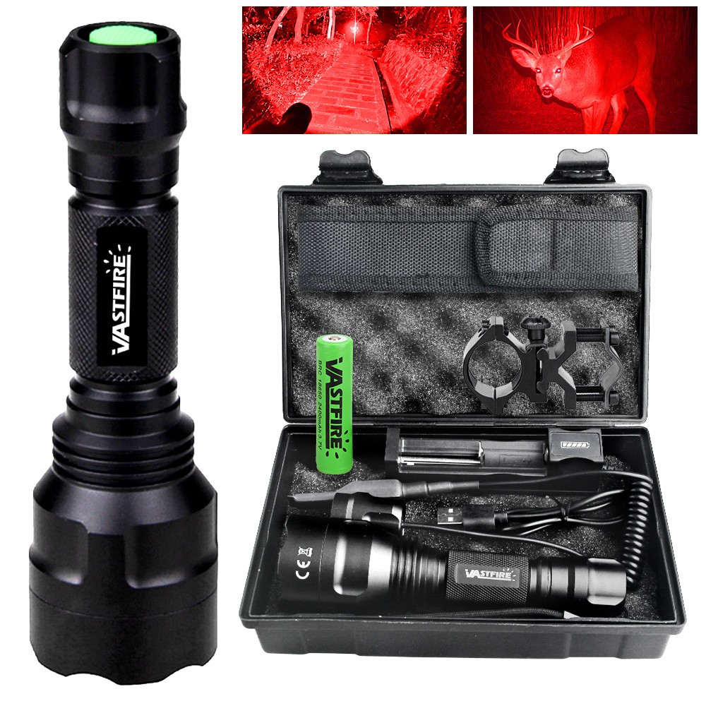 Hunting Mounted Red Light LED Flashlight Torch with 2in1 Scope Mount 20mm Rail