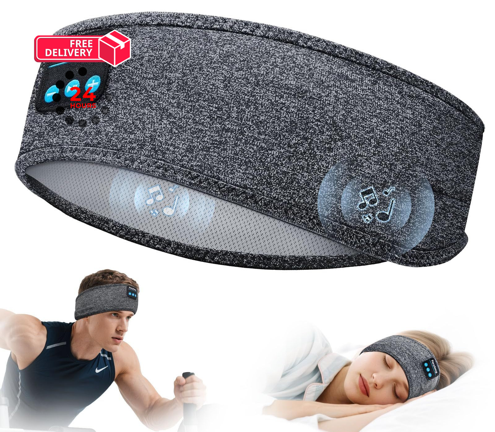Perytong Sleep Headphones Wireless, Bluetooth Sports Headband M, Grey