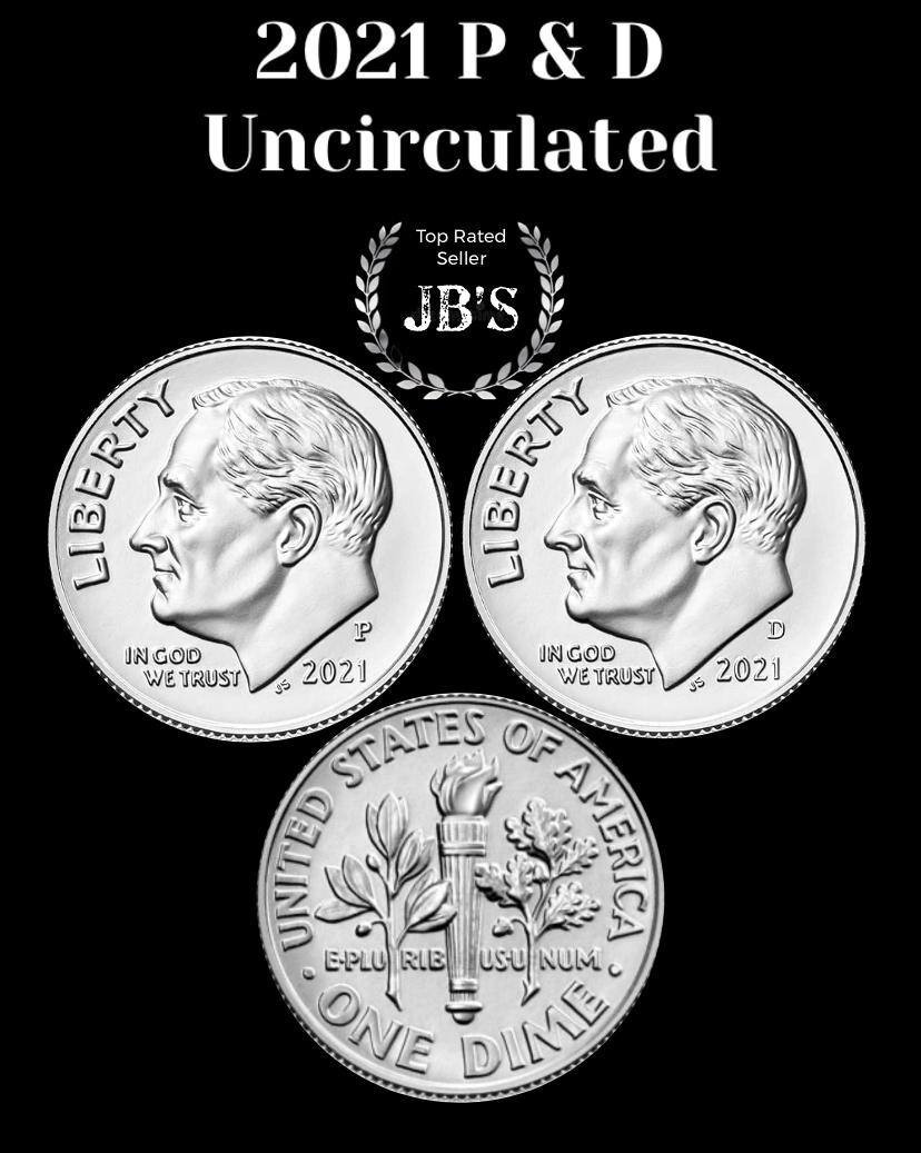 2021 P&D Roosevelt Dime 10c - (2) Coin Set - BRILLIANT UNCIRCULATED (BU)