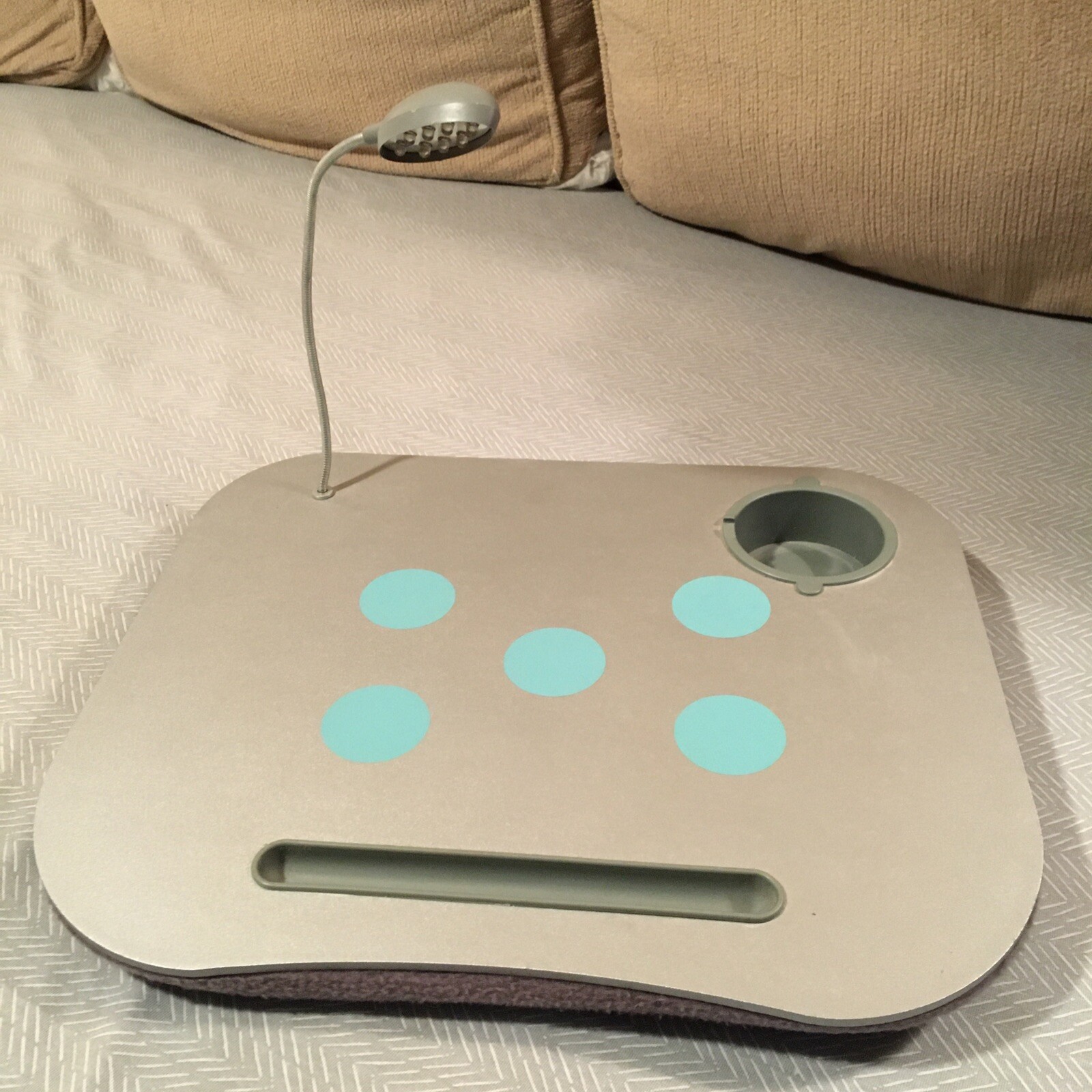 Lap Desk - surface with padded base, drink holder, flexible light needs repair