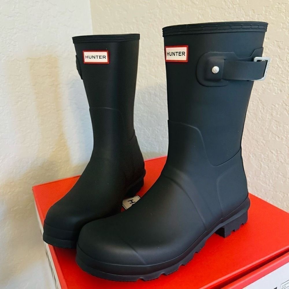 HUNTER Men's Original Short Waterproof Rain Boot, Rubber Black, Size 12, NWT