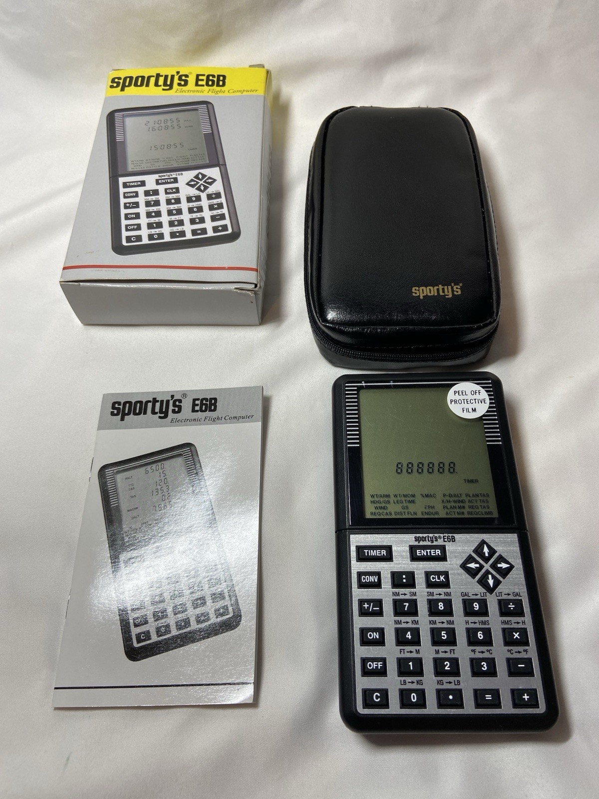 Vintage Sporty's E6B Electronic Flight Computer NIB Case, Card, Manual