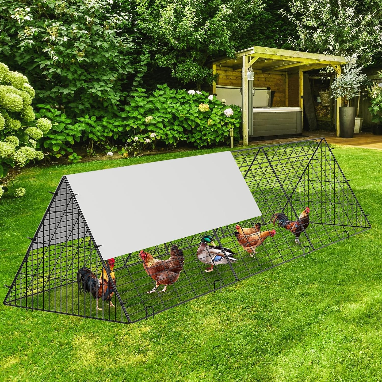 Metal Chicken Tunnel with Corner Frame, Portable Chicken Coop Run +Anti-UV Cover