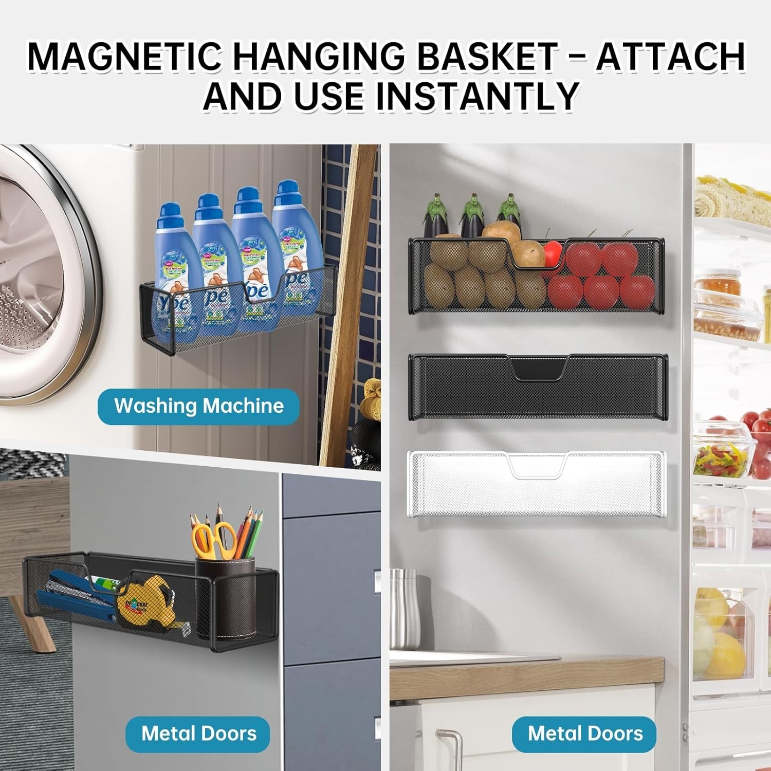 2Pack Magnetic Basket Organizer Holde, Black