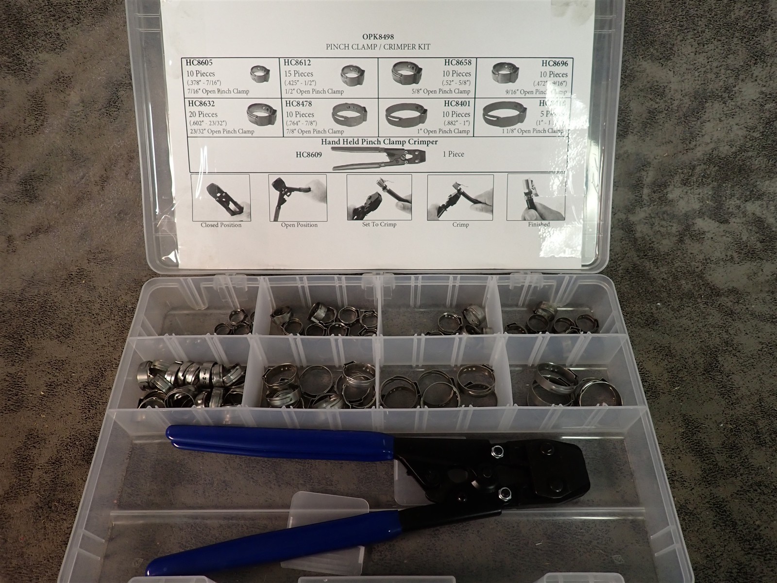 NEW Technicians Resource OPK8498 Pinch Clamps & Crimper Kit 91 Pieces (O27)
