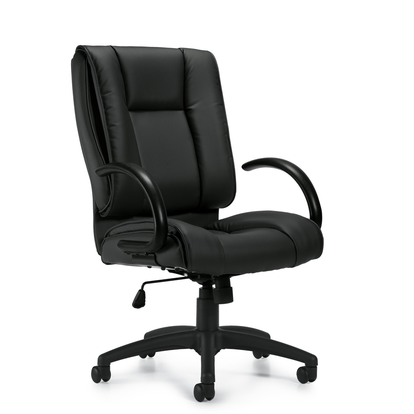 OTG Luxhide Executive High-Back Tilter Chair Bonded Leather Black w Fixed Arms